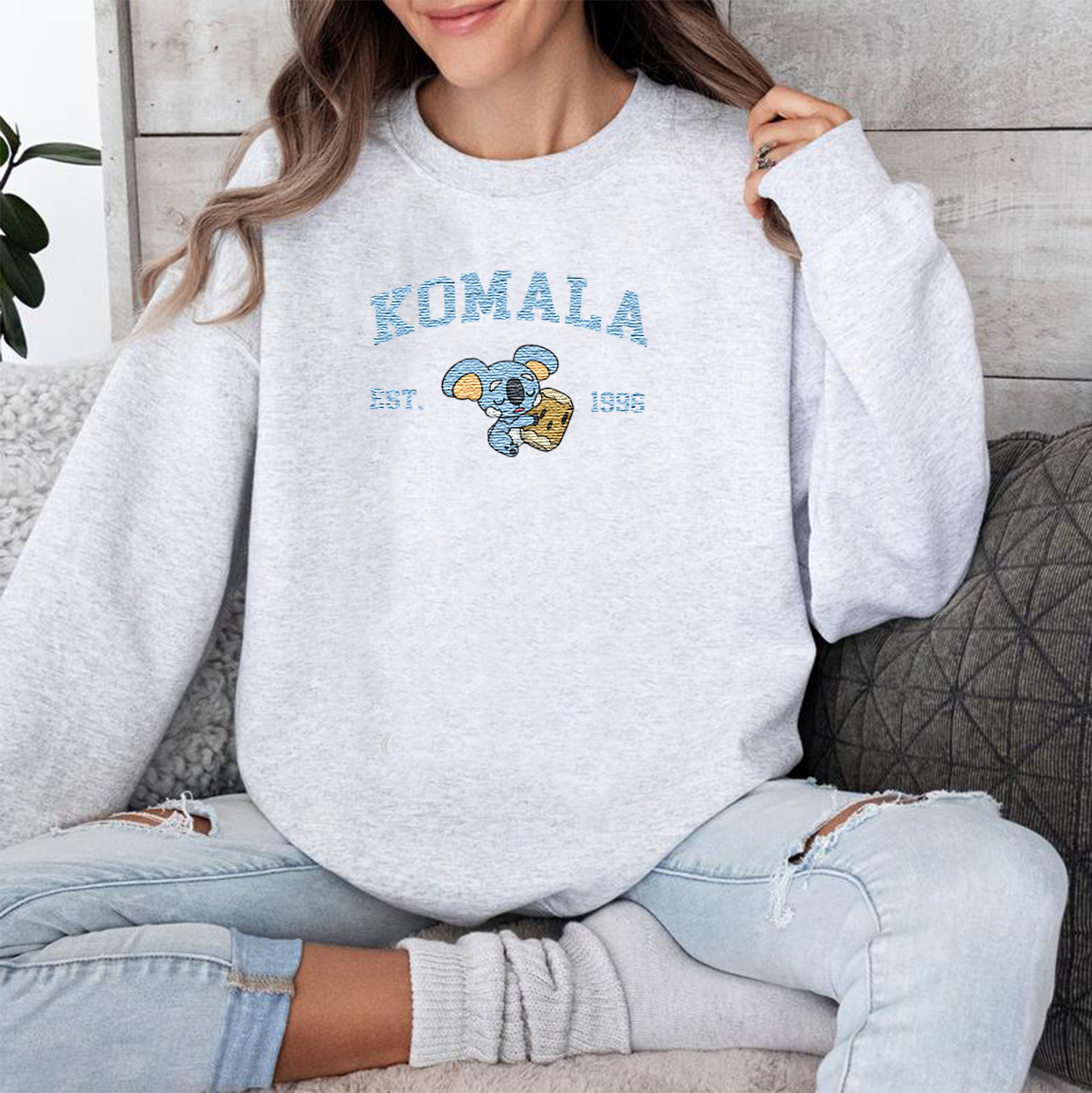Komala Adorable Anime-Themed Embroidered T-Shirt,Crewneck,Hoodie-Trendy Versatile and a Thoughtful Gift for Friends,H-C-1118