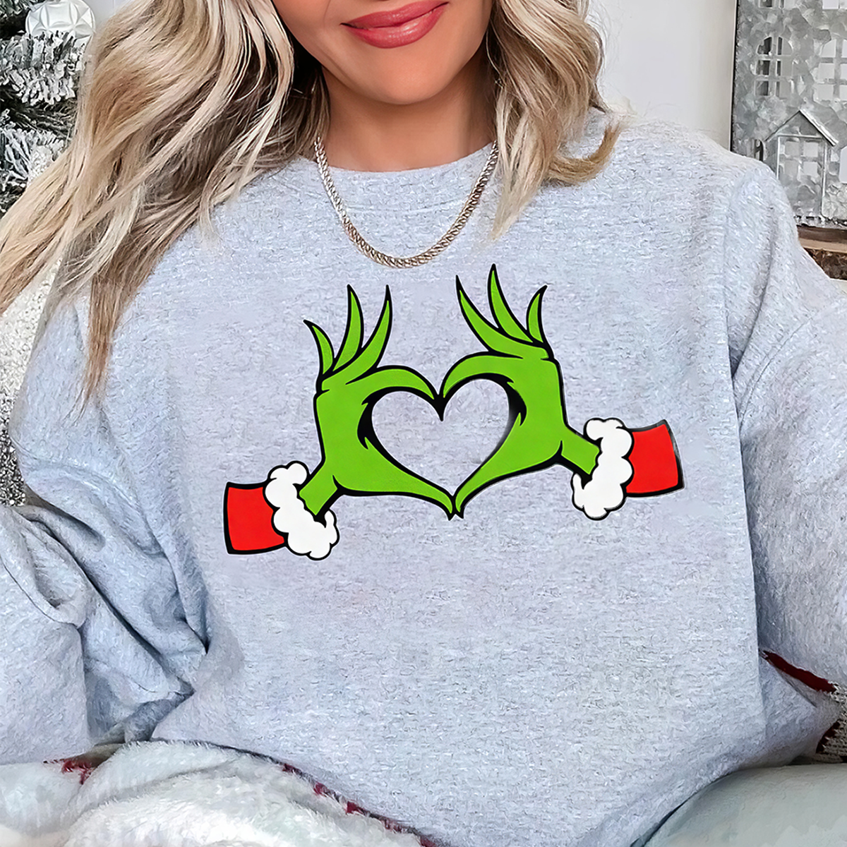 Grinch Heart Hand Christmas T-Shirt,Crewneck,Hoodie For Gift,TS-C-357