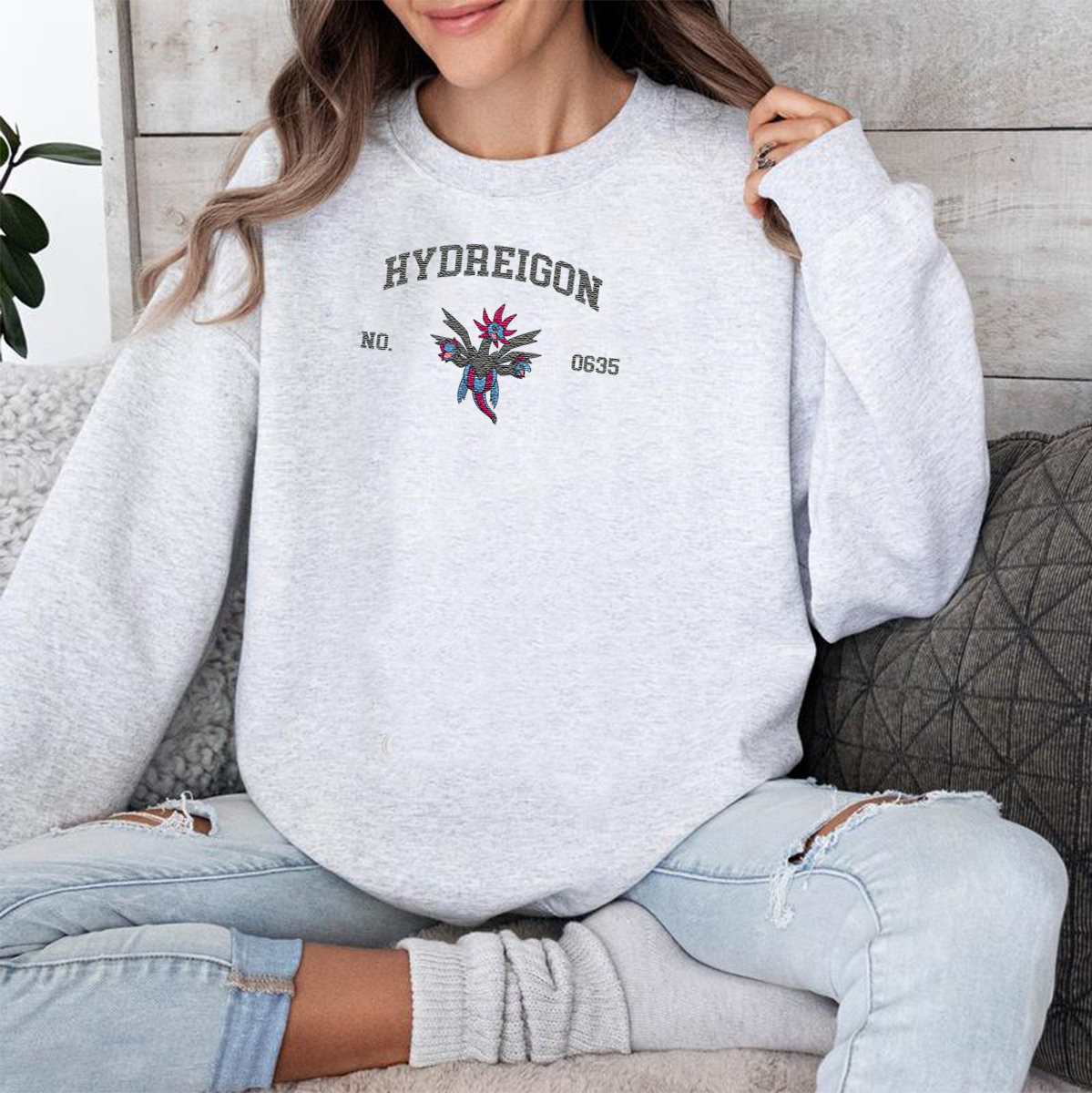 Hydreigon Adorable Anime-Themed Embroidered T-Shirt,Crewneck,Hoodie-Trendy Versatile and a Thoughtful Gift for Friends,H-C-1275