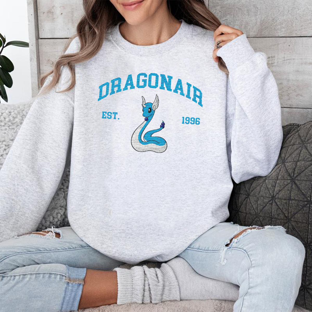 Dragonair Adorable Anime-Themed Embroidered T-Shirt,Crewneck,Hoodie-Trendy Versatile and a Thoughtful Gift for Friends,H-C-906