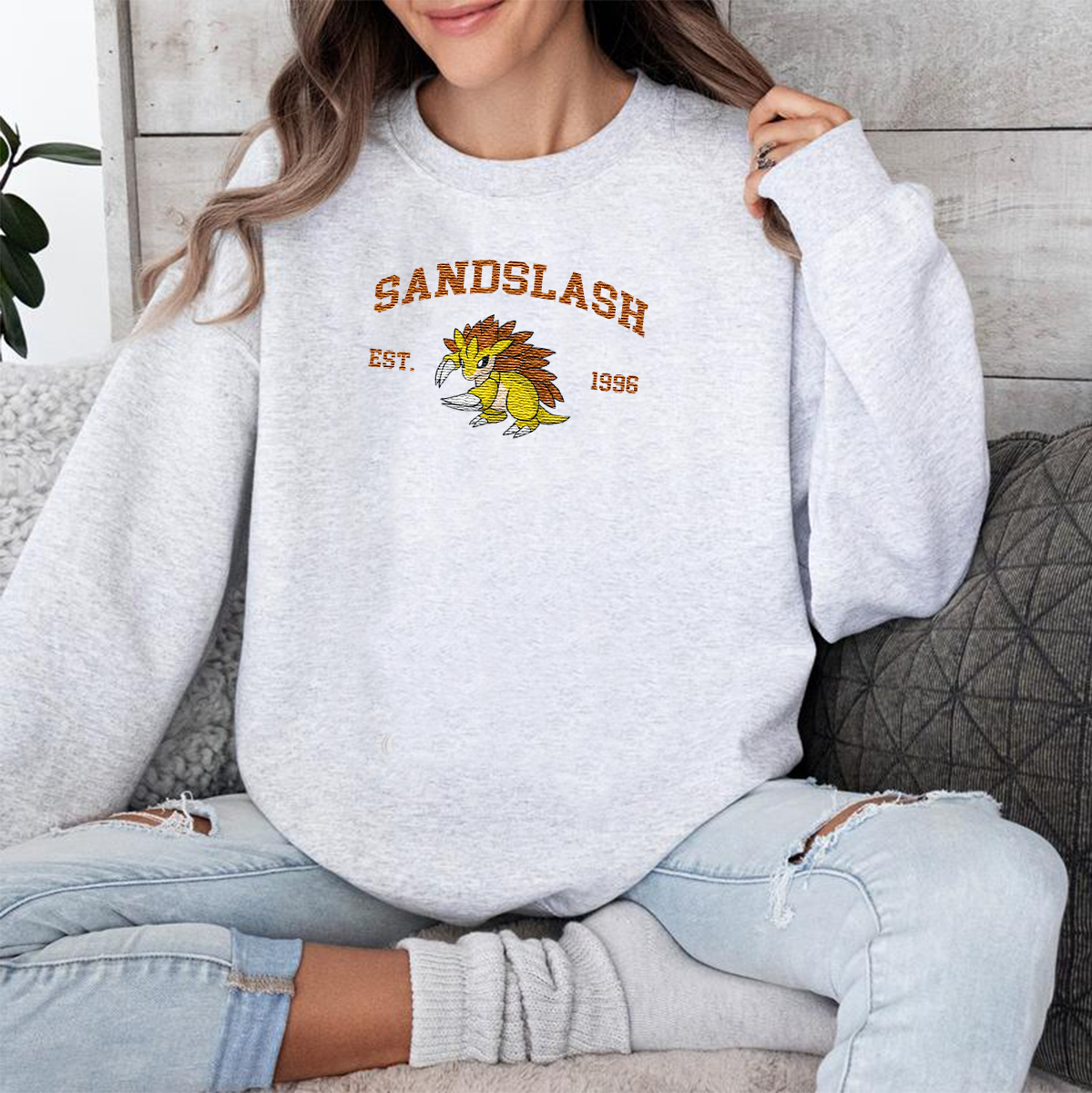 Sandslash Adorable Anime-Themed Embroidered T-Shirt,Crewneck,Hoodie-Trendy Versatile and a Thoughtful Gift for Friends,H-C-1172