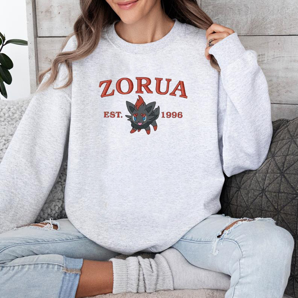 Zorua Adorable Anime-Themed Embroidered T-Shirt,Crewneck,Hoodie-Trendy Versatile and a Thoughtful Gift for Friends,H-C-936