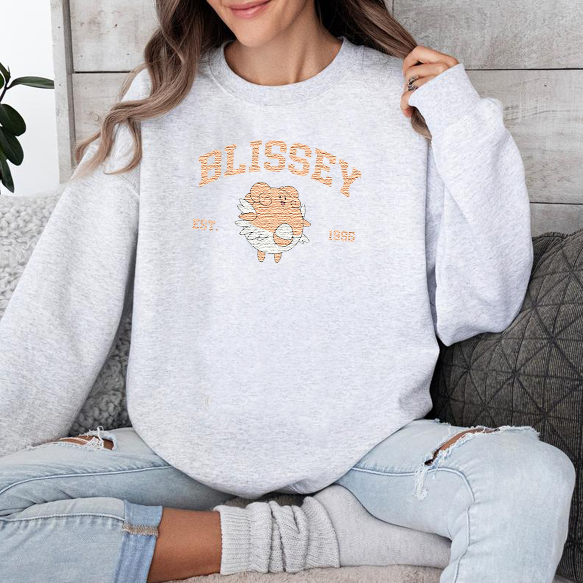 Blissey Adorable Anime-Themed Embroidered T-Shirt,Crewneck,Hoodie-Trendy Versatile and a Thoughtful Gift for Friends,H-C-1086