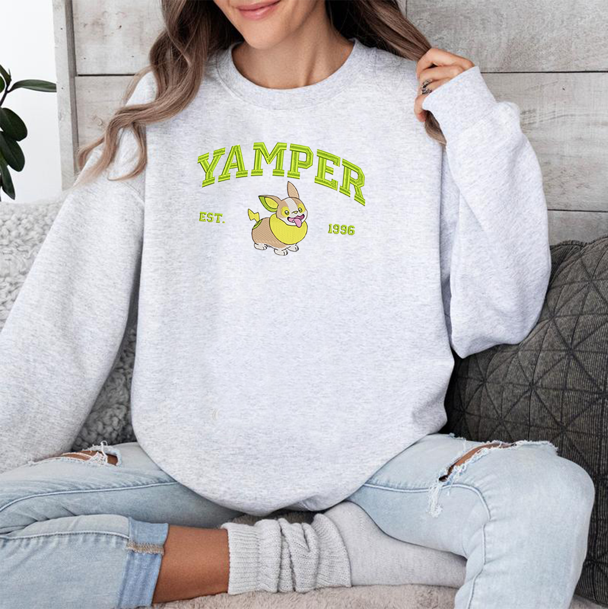 Yamper Pokémon Anime Characters Embroidered Unisex T-Shirt,Crewneck,Hoodie For Gift,H-C-1006