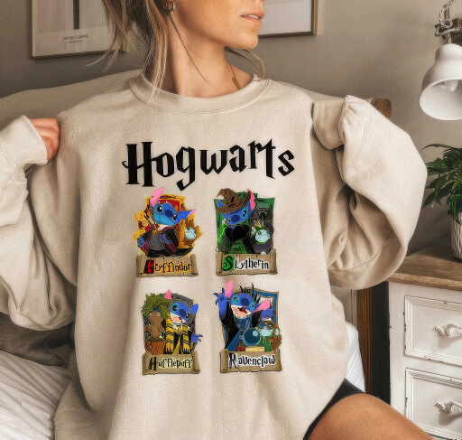 Stitch Harry Potter Hogwarts Four Houses Crewneck For Potterheads,H-C-111