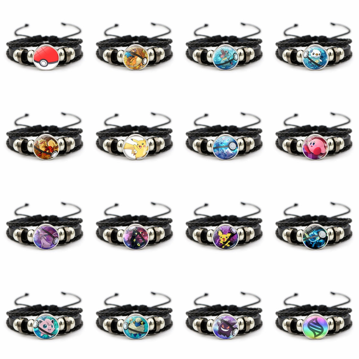 Pokémon Cute and Magical Black Woven Leather Button Bracelet,A Perfect Gift for Friends and Family,B03