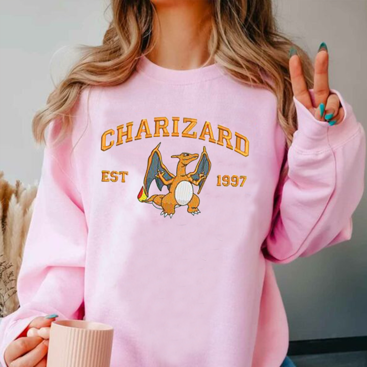 Charizard Whimsical Pokémon Creatures Exquisite Embroidery:T-Shirt,Crewneck, and Hoodie Collection,H-C-714