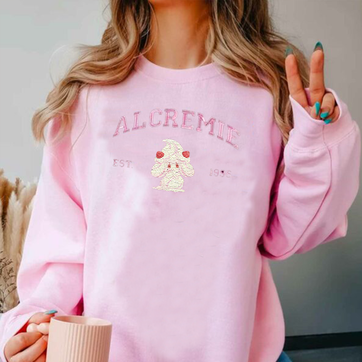 Alcremie Adorable Anime-Themed Embroidered T-Shirt,Crewneck,Hoodie-Trendy Versatile and a Thoughtful Gift for Friends,H-C-710