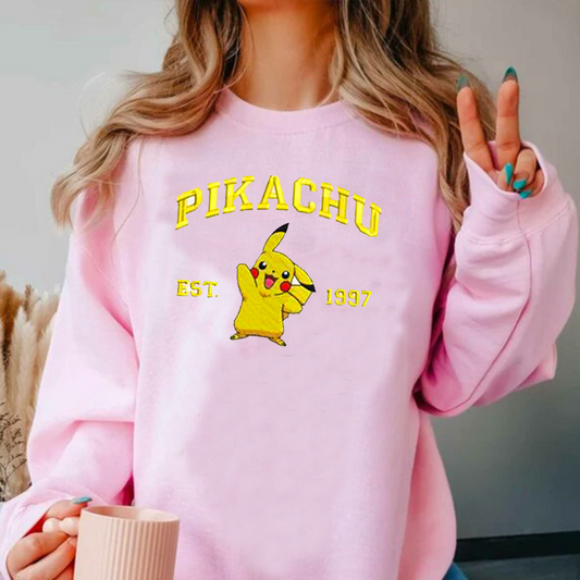 Pikachu Adorable Anime-Themed Embroidered T-Shirt,Crewneck,Hoodie-Trendy Versatile and a Thoughtful Gift for Friends,H-C-723