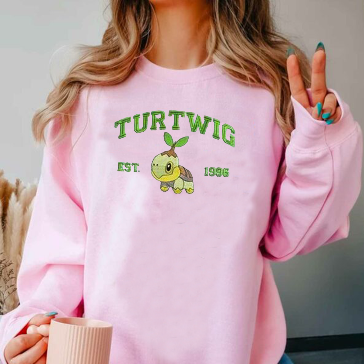 Turtwig Adorable Anime-Themed Embroidered T-Shirt,Crewneck,Hoodie-Trendy Versatile and a Thoughtful Gift for Friends,H-C-728