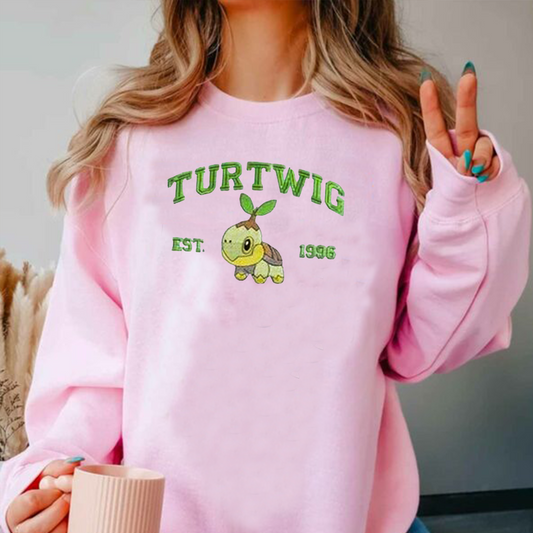 Turtwig Adorable Anime-Themed Embroidered T-Shirt,Crewneck,Hoodie-Trendy Versatile and a Thoughtful Gift for Friends,H-C-728