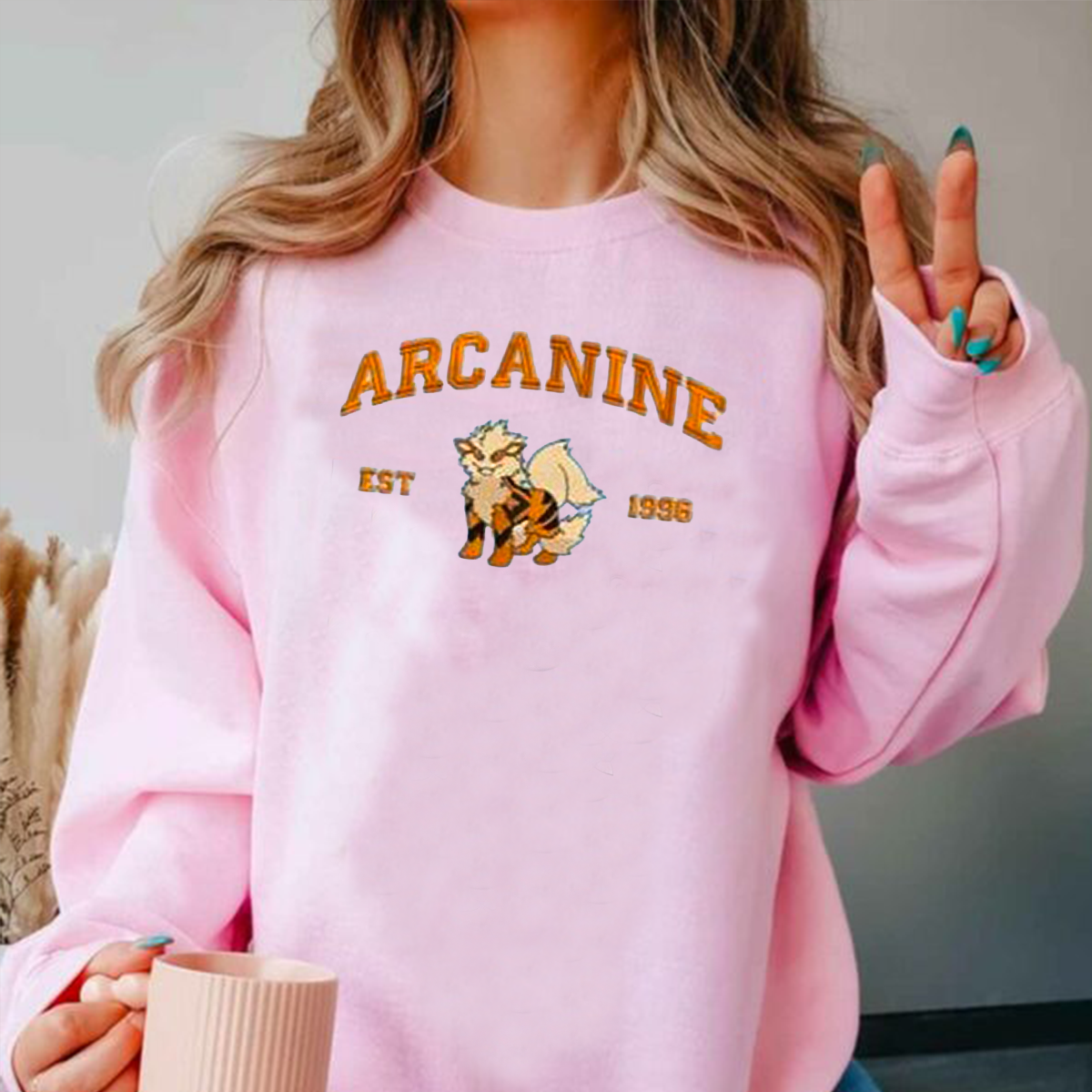 Arcanine Adorable Anime-Themed Embroidered T-Shirt,Crewneck,Hoodie-Trendy Versatile and a Thoughtful Gift for Friends,H-C-711