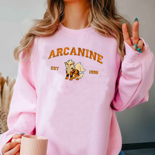 Arcanine Adorable Anime-Themed Embroidered T-Shirt,Crewneck,Hoodie-Trendy Versatile and a Thoughtful Gift for Friends,H-C-711