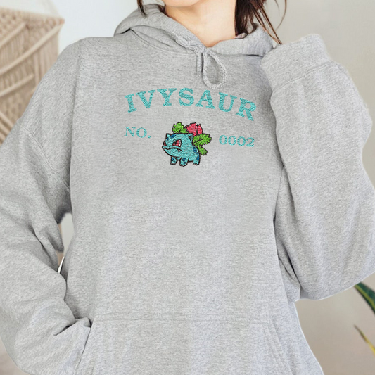 Ivysaur Adorable Anime-Themed Embroidered T-Shirt,Crewneck,Hoodie-Trendy Versatile and a Thoughtful Gift for Friends,H-C-998