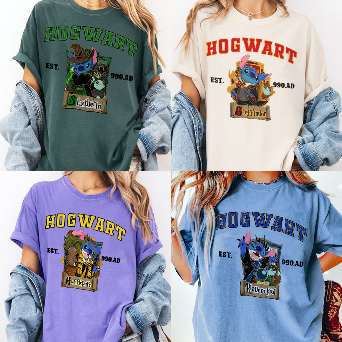 Vintage Stitch Hogwarts Houses Crewneck,Harry Potter Hoodie,H-C-189