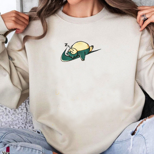 Snorlax Adorable Anime-Themed Embroidered T-Shirt,Crewneck,Hoodie-Trendy Versatile and a Thoughtful Gift for Friends,H-C-1148