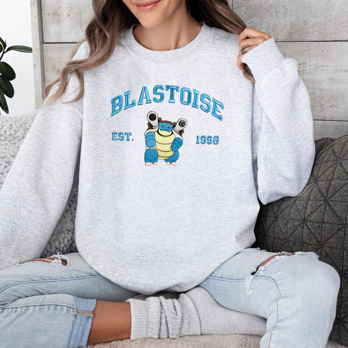 Blastoise Adorable Anime-Themed Embroidered T-Shirt,Crewneck,Hoodie-Trendy Versatile and a Thoughtful Gift for Friends,H-C-712