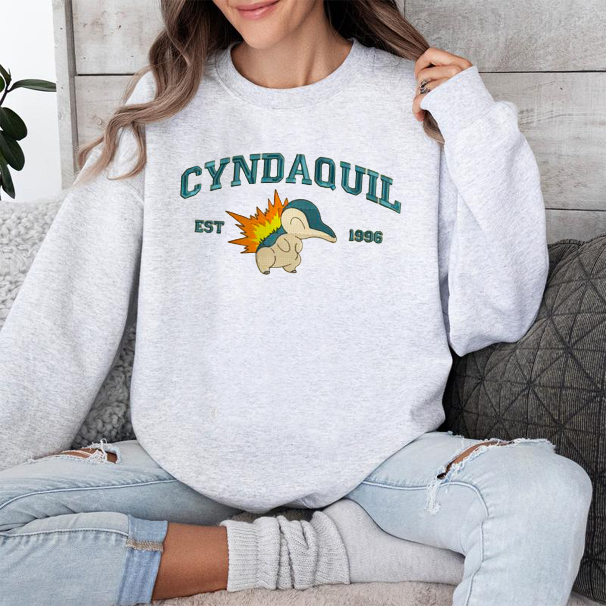 Cyndaquil Pokémon Embroidered T-Shirt,Crewneck,Hoodie,A Perfect Gift For Pokémon Enthusiasts,H-C-717