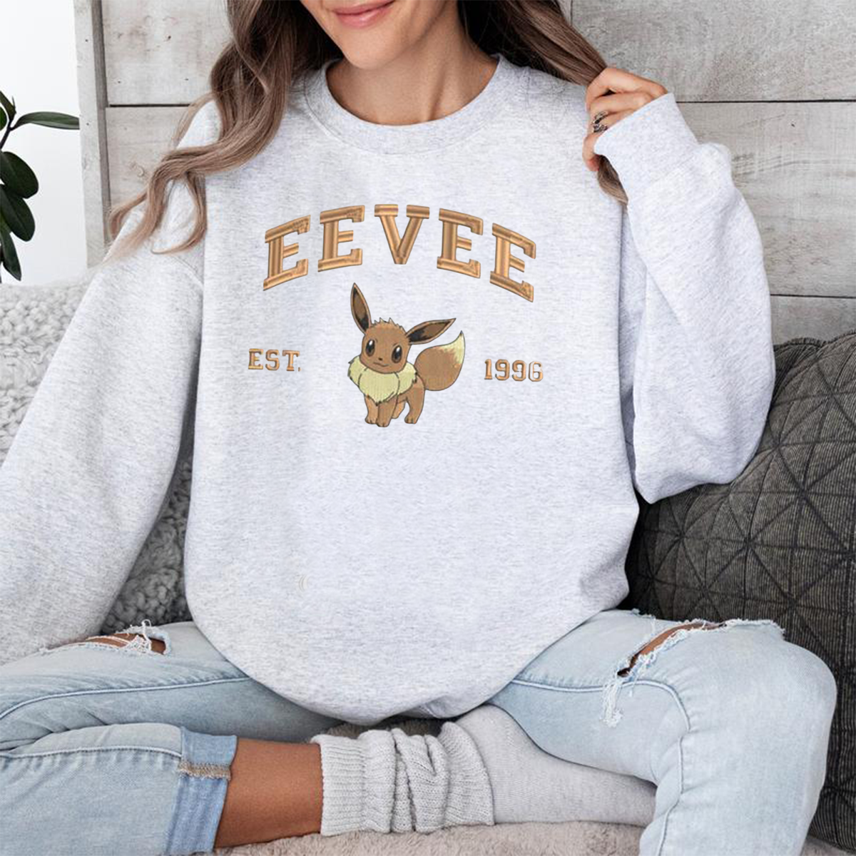 Eevee Adorable Anime-Themed Embroidered T-Shirt,Crewneck,Hoodie-Trendy Versatile and a Thoughtful Gift for Friends,H-C-719