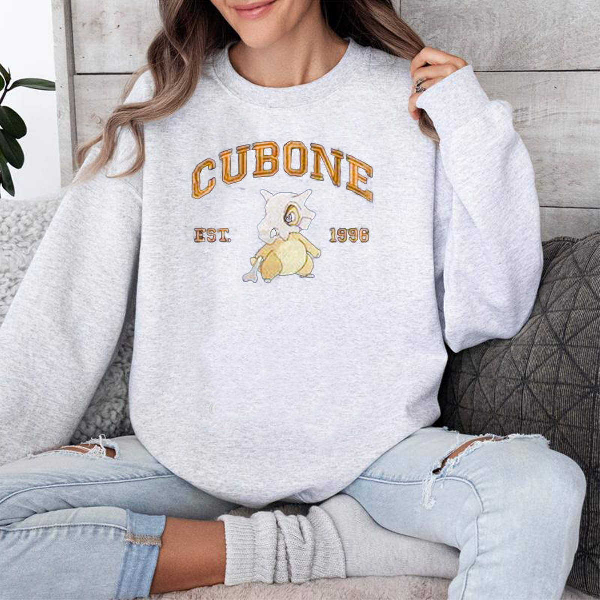 Cubone Adorable Anime-Themed Embroidered T-Shirt,Crewneck,Hoodie-Trendy Versatile and a Thoughtful Gift for Friends,H-C-716