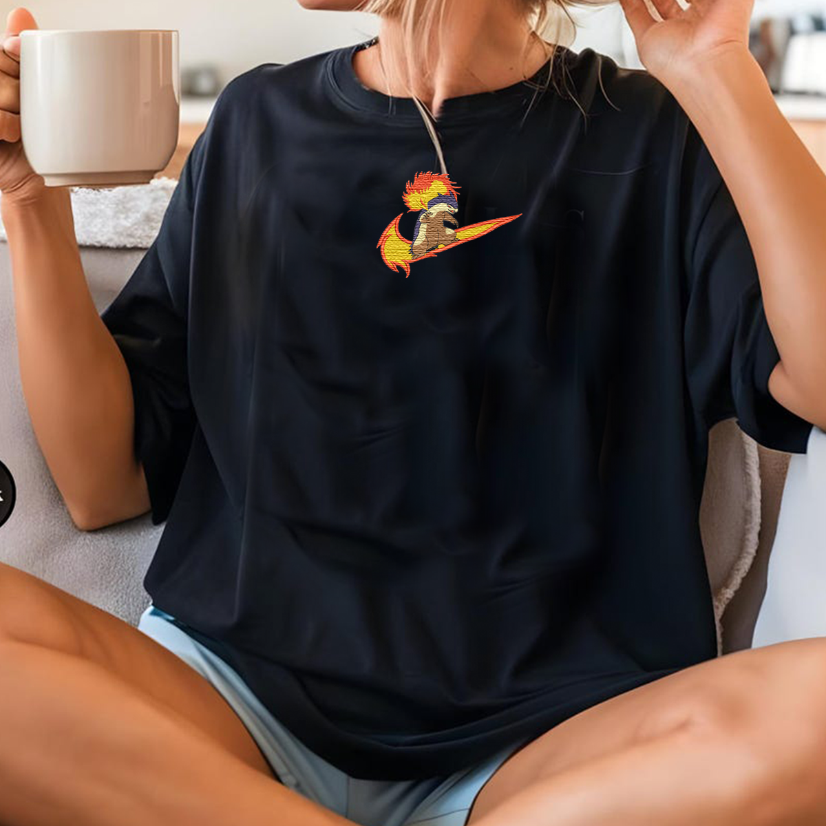 Typhlosion Adorable Anime-Themed Embroidered T-Shirt,Crewneck,Hoodie-Trendy Versatile and a Thoughtful Gift for Friends,H-C-1306