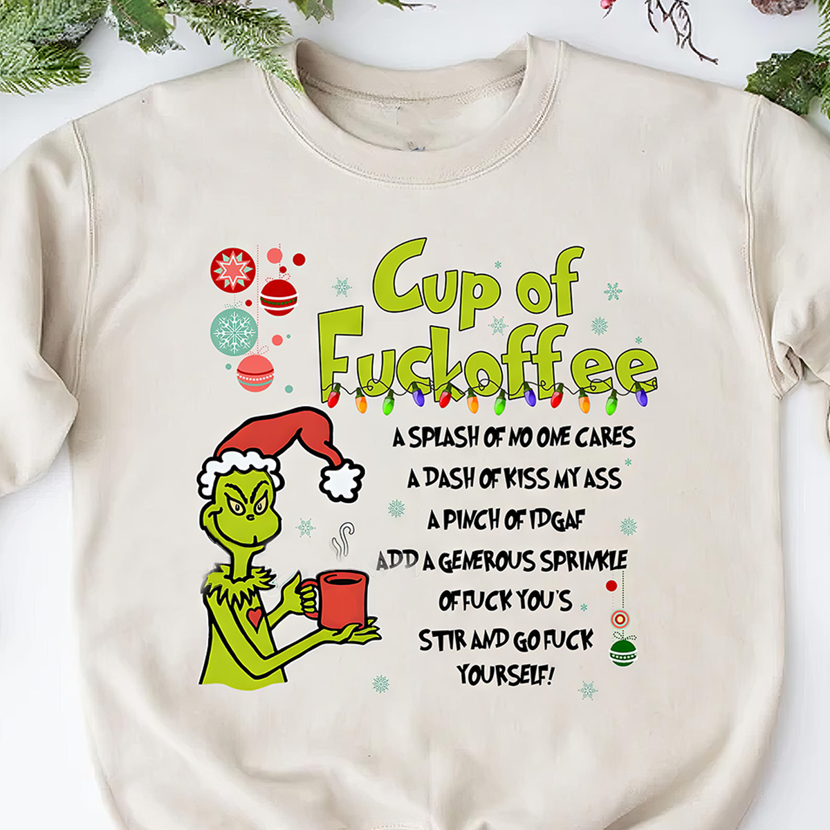 Grinch Cup Of Fuckoffee Christmas T-Shirt,Crewneck,Hoodie For Gift,TS-C-359