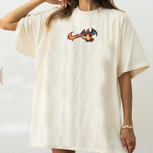 Charizard Adorable Anime-Themed Embroidered T-Shirt,Crewneck,Hoodie-Trendy Versatile and a Thoughtful Gift for Friends,H-C-1307