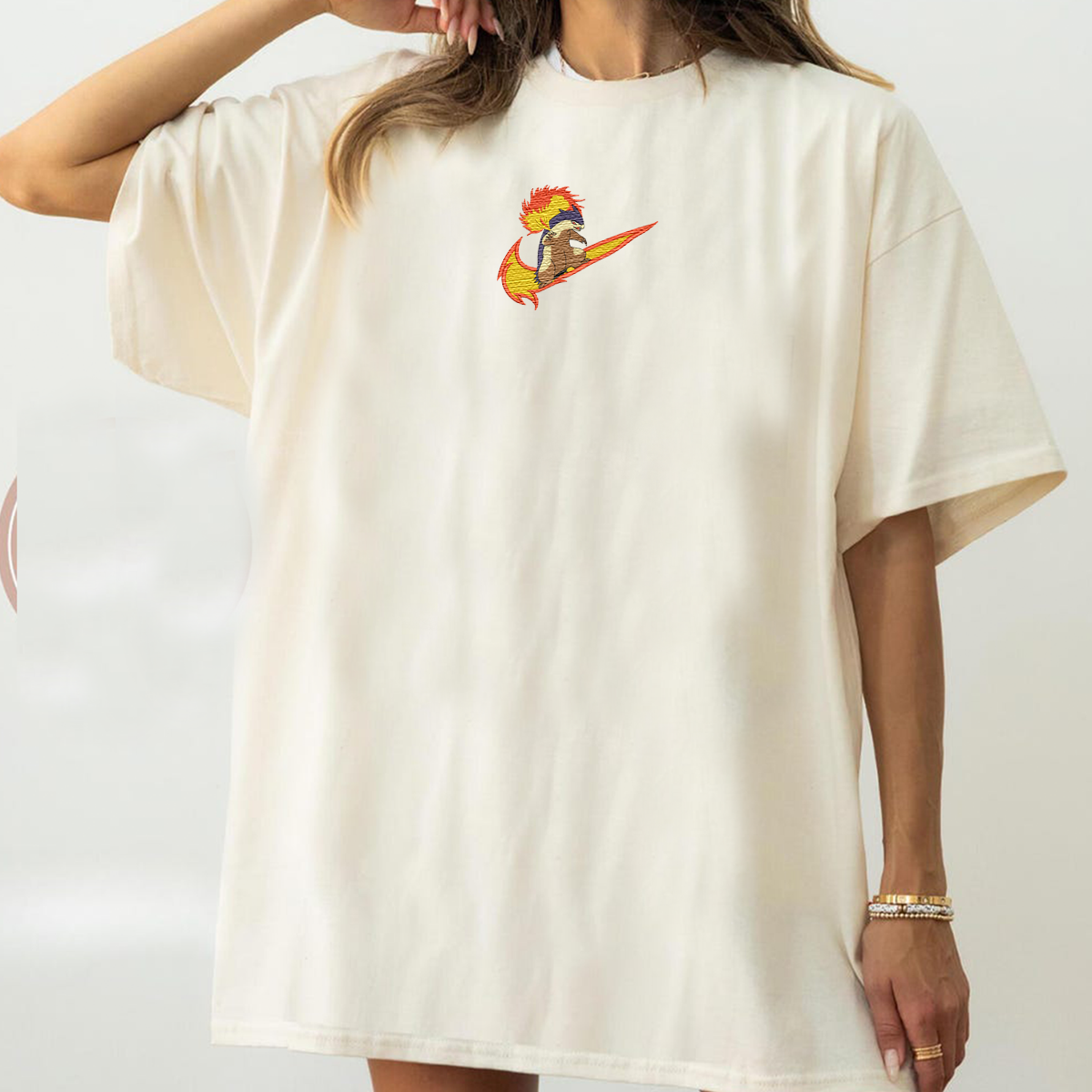 Typhlosion Adorable Anime-Themed Embroidered T-Shirt,Crewneck,Hoodie-Trendy Versatile and a Thoughtful Gift for Friends,H-C-1306