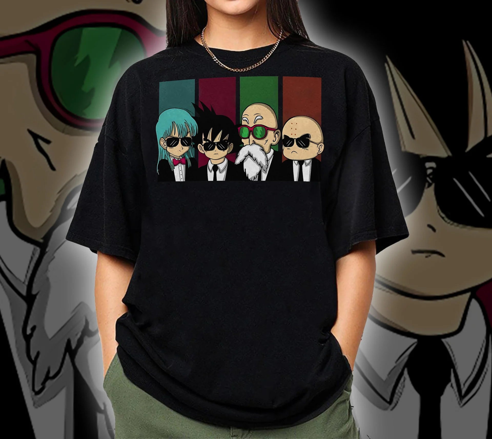 Retro Men In Black Parody Dragon Ball Anime T-Shirt,Crewneck,Hoodie,TS-C-509