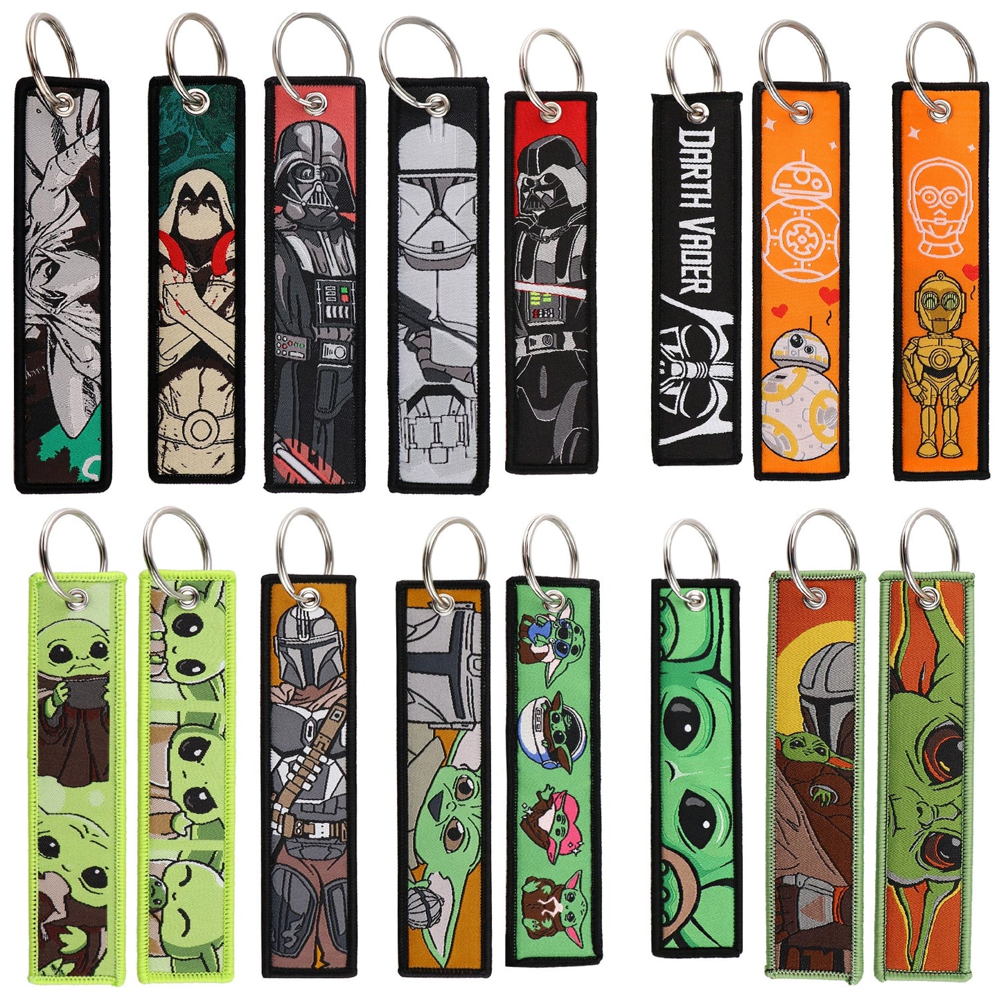 Cartoon Green Monster Woven Label Keychain Lanyard, Planet Bag Charm, Fabric Keychain for Student ID & Campus Decoration,019