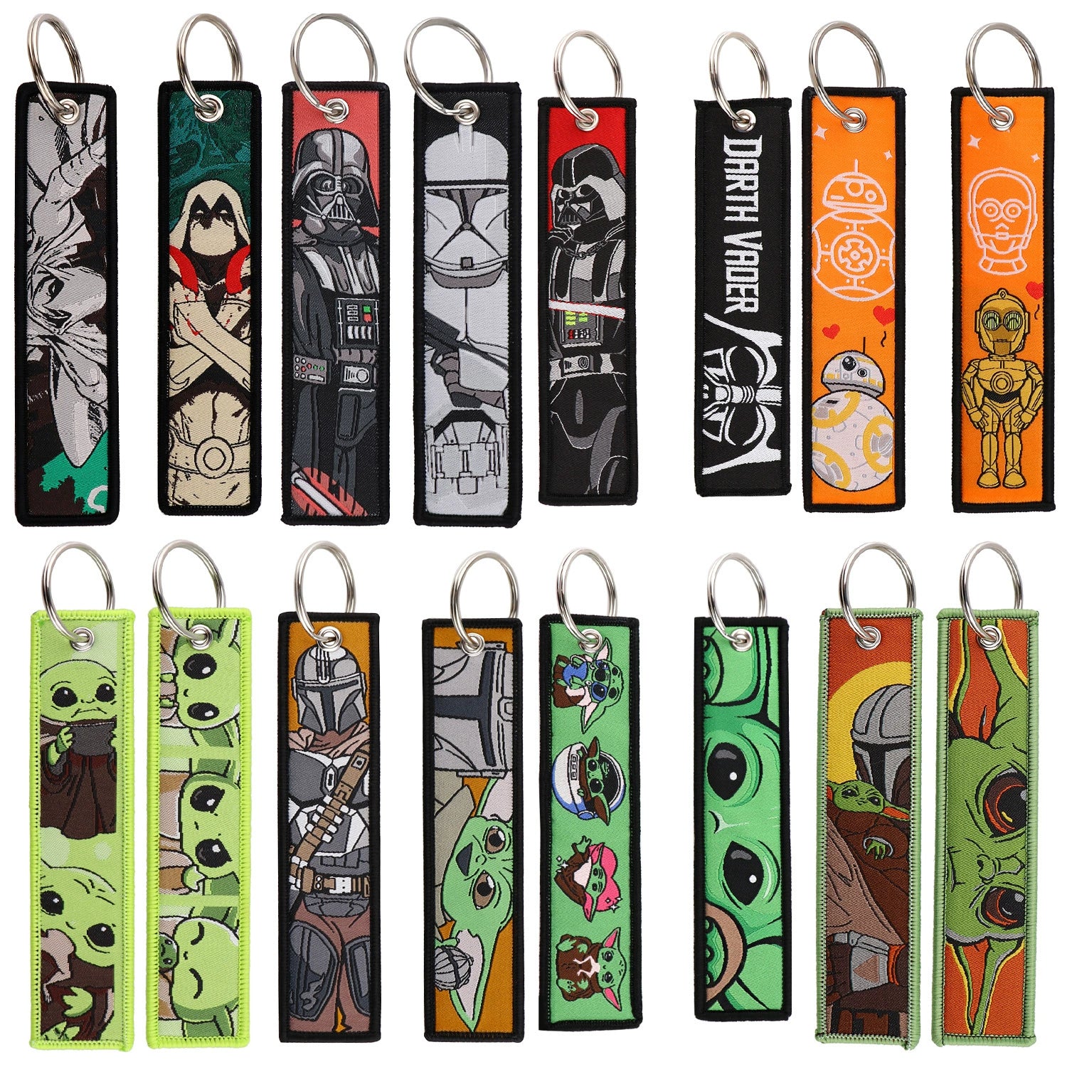 Cartoon Green Monster Woven Label Keychain Lanyard, Planet Bag Charm, Fabric Keychain for Student ID & Campus Decoration,019
