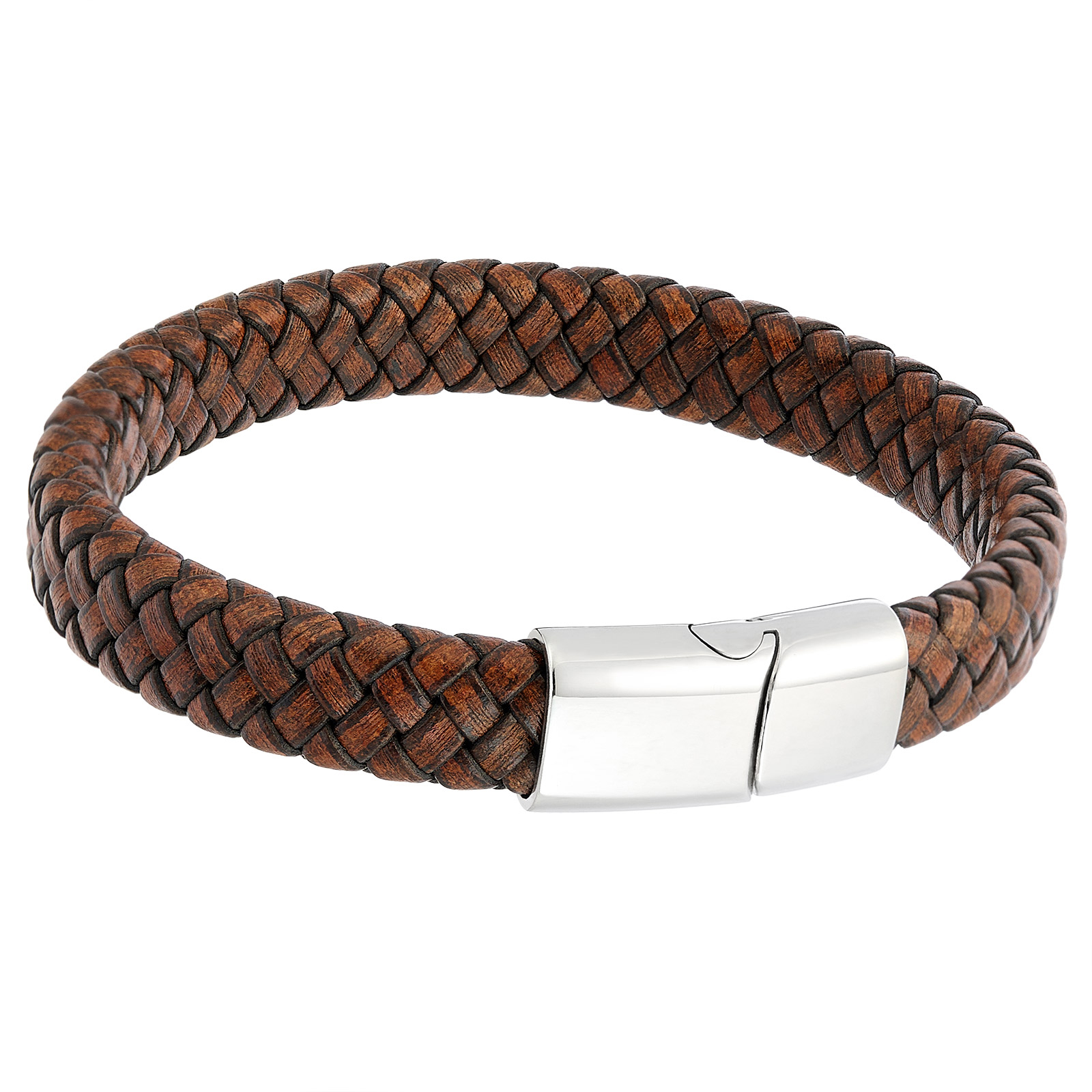 Phylip Stainless Steel Silver Leather Brown Bracelet,J-A-291