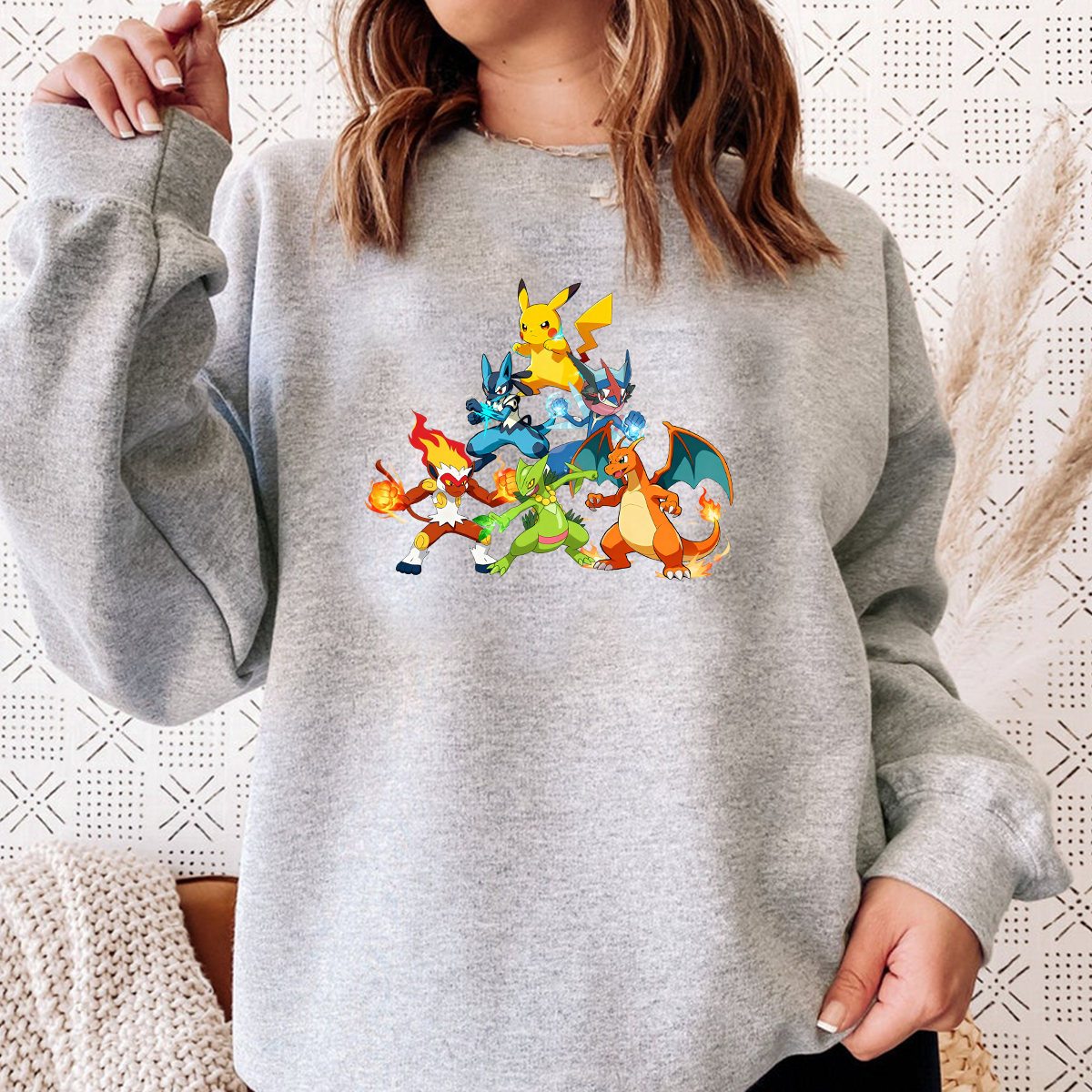 Pokémon Evolution Series Infernape Greninja Pikachu Charizard Sceptile Lucario Family Embroidered T-Shirt,Crewneck & Hoodie,H-C-1793