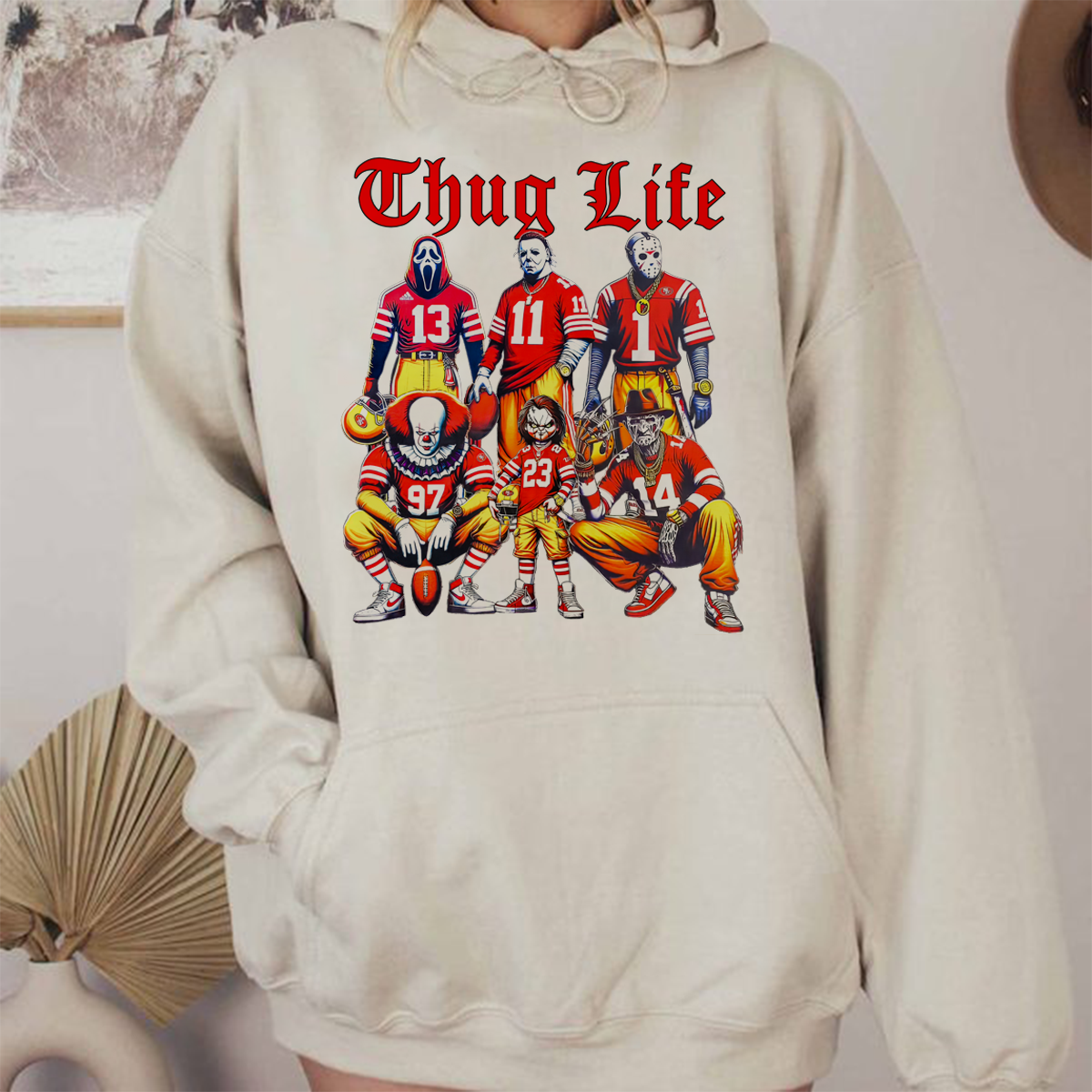 Sweat à capuche avec personnages d'horreur d'Halloween THUG LIFE, TS-C-103