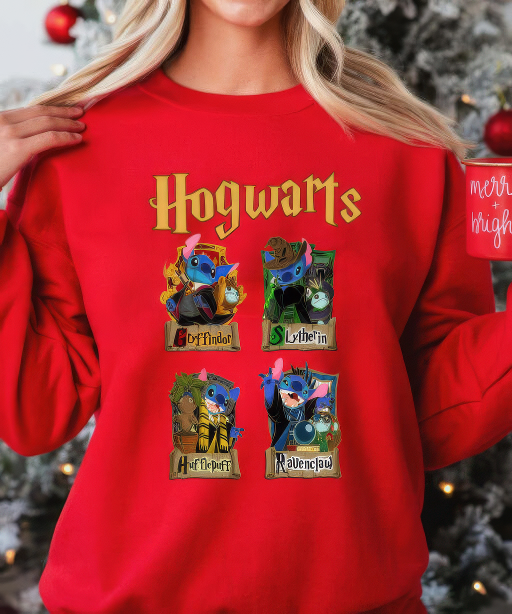 Stitch Harry Potter Hogwarts Four Houses Crewneck For Potterheads,H-C-111