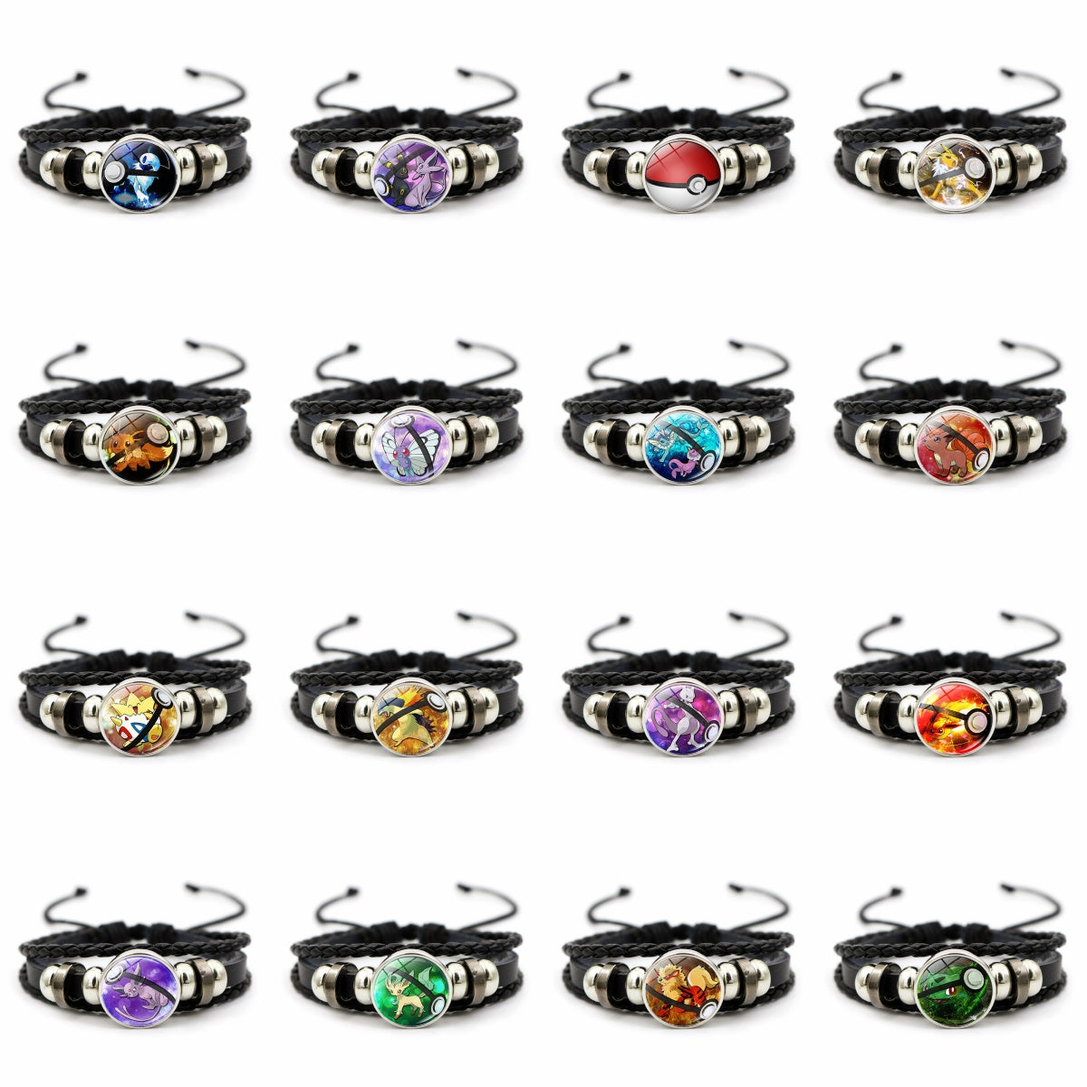 Pokémon Cute and Magical Black Woven Leather Button Bracelet,A Perfect Gift for Friends and Family,B03