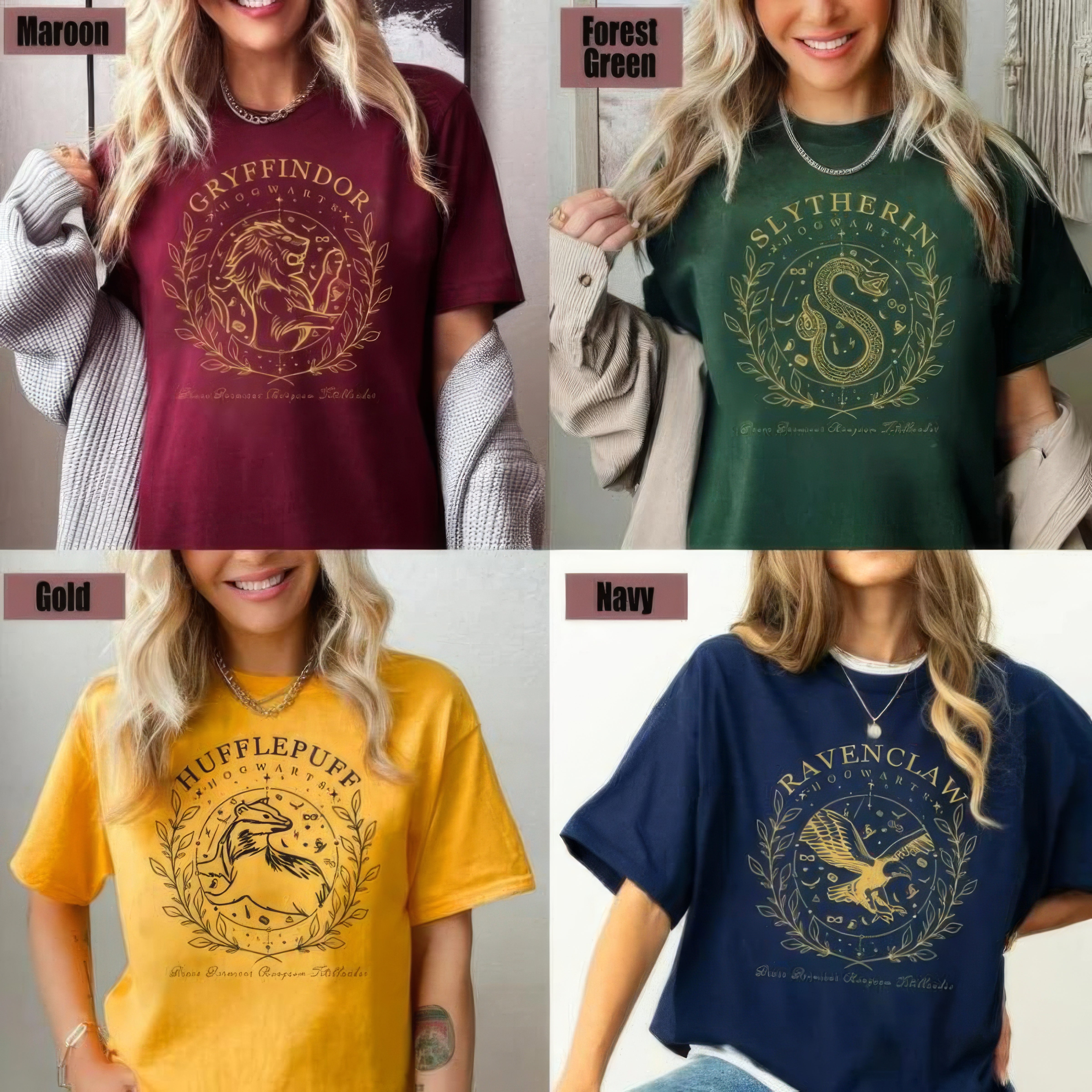 Vintage Harry Potter Four House Crest T-Shirt,Crewneck,Hoodie,H-C-695