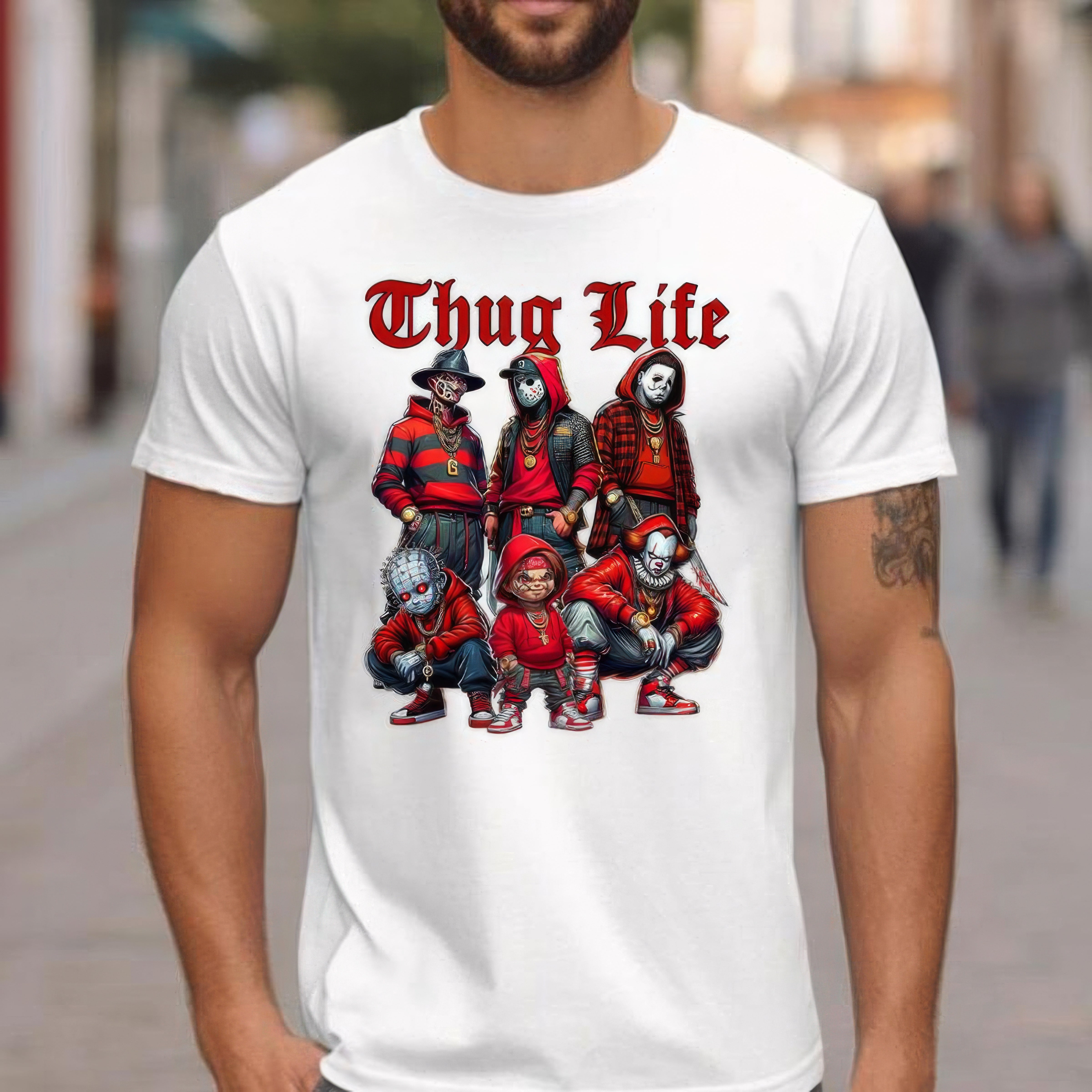 Sweat à capuche avec personnages d'horreur d'Halloween THUG LIFE, TS-C-103