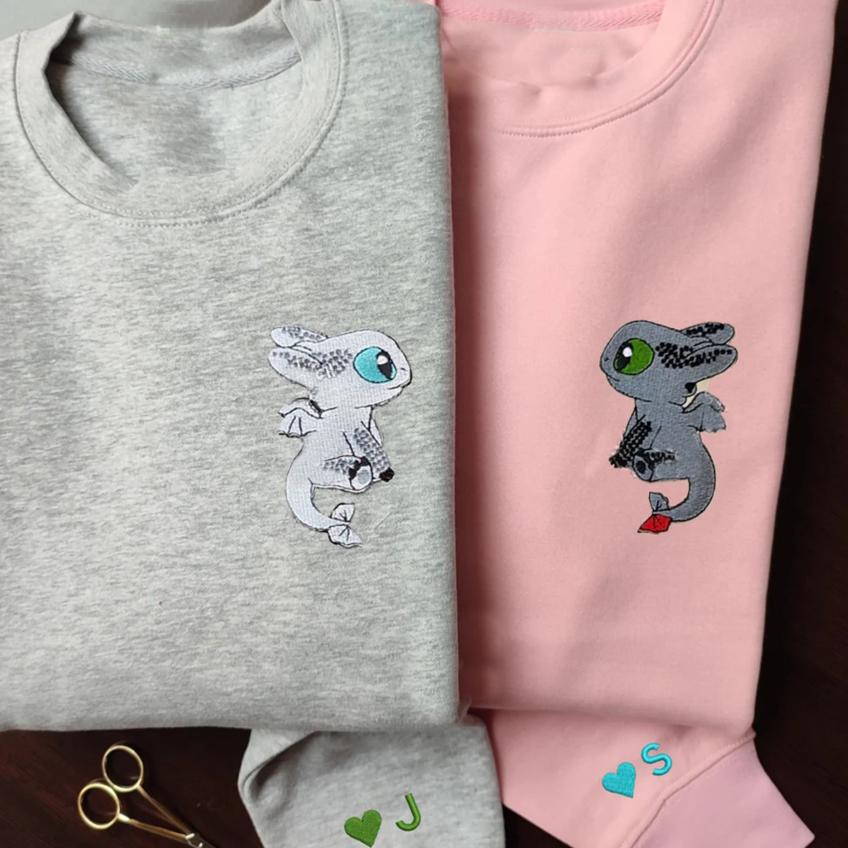 Embroidered Lovely Dragon's Couple T-Shirt,Crewneck,Hoodie,TS-C-465