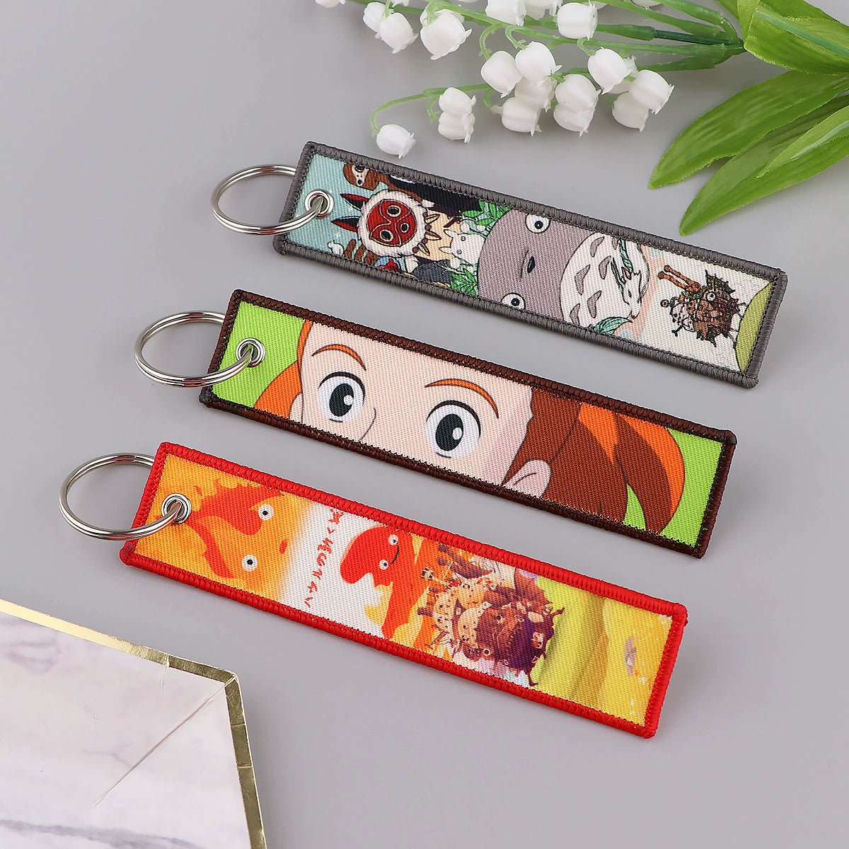 Totoro & No-Face Keychain Lanyard, Studio Ghibli Woven Label Keychain, Anime & Manga Fabric Accessories,020