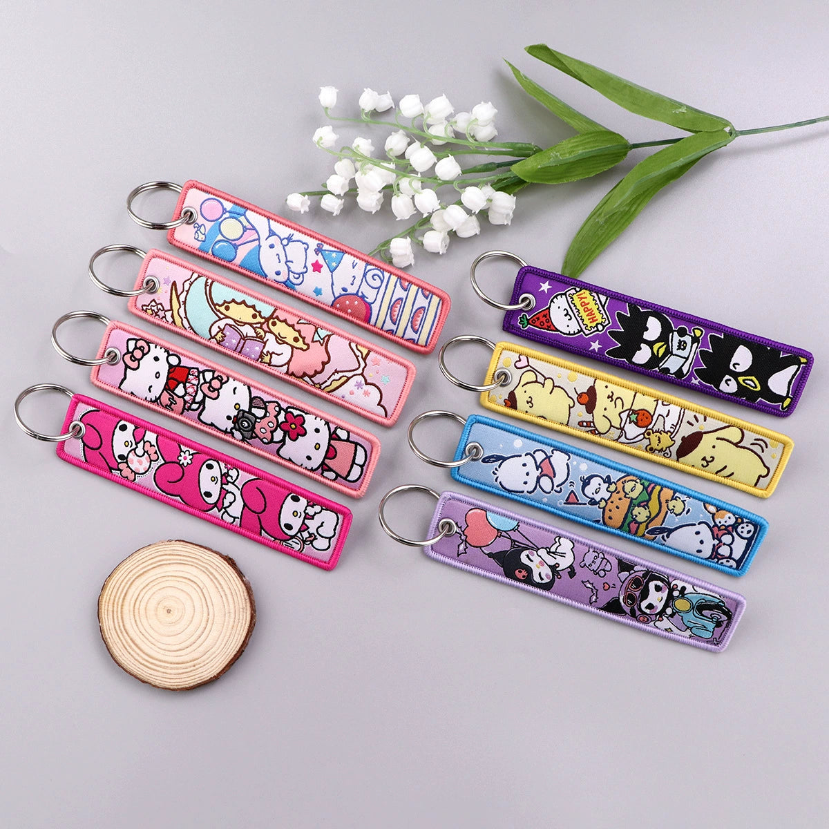 Hello Kitty, Kuromi, Melody Cartoon Woven Keychain Lanyard - Cinnamonroll Fabric Handmade Strap Pendant,023
