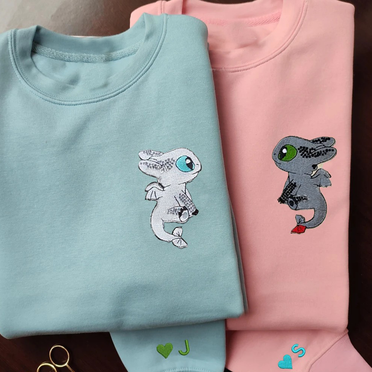 Embroidered Lovely Dragon's Couple T-Shirt,Crewneck,Hoodie,TS-C-465