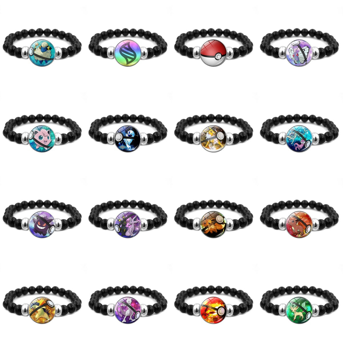 Pokémon Adorable Black Bead Snap Button Bracelet,A Perfect Gift for Friends and Family,B04