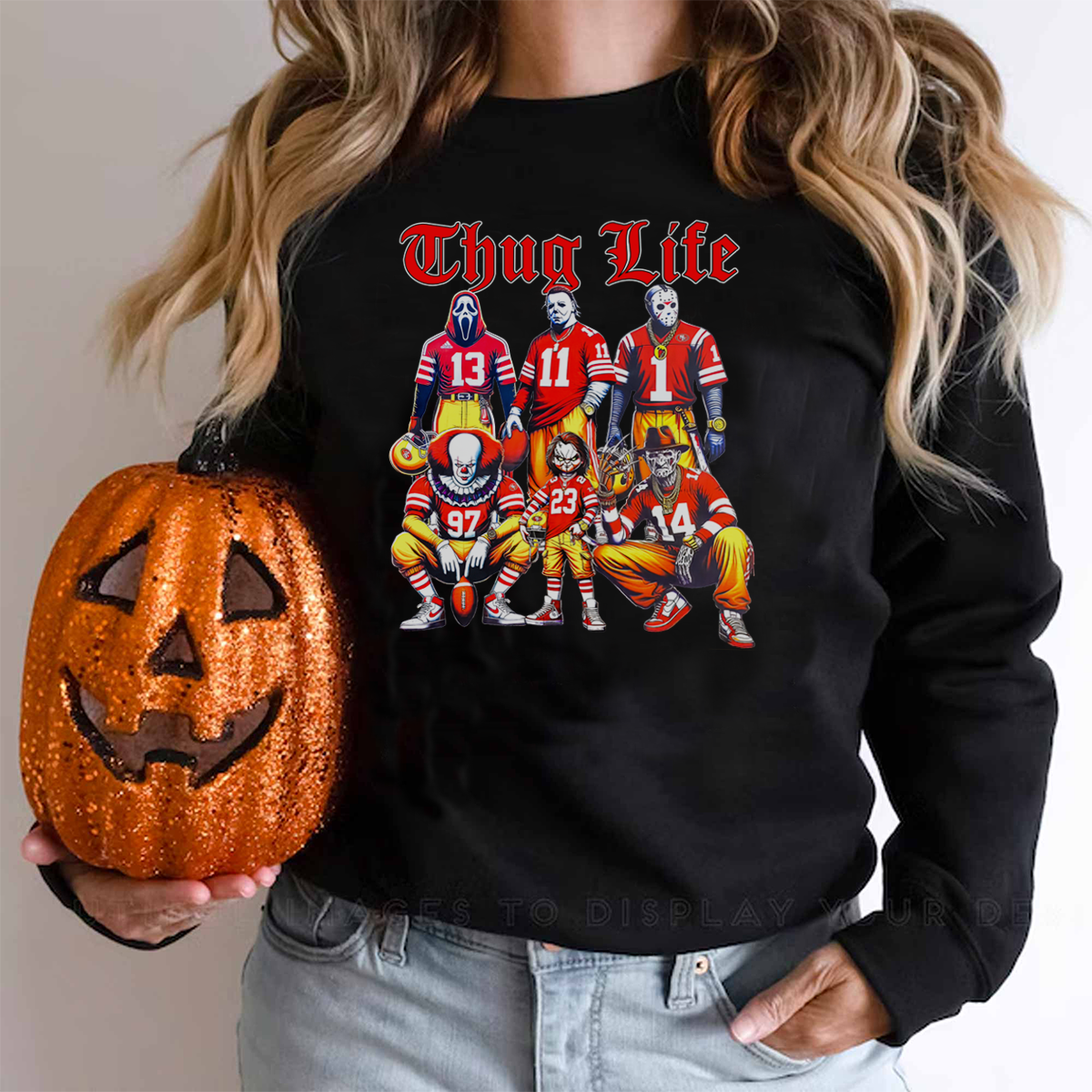 Sweat à capuche avec personnages d'horreur d'Halloween THUG LIFE, TS-C-103