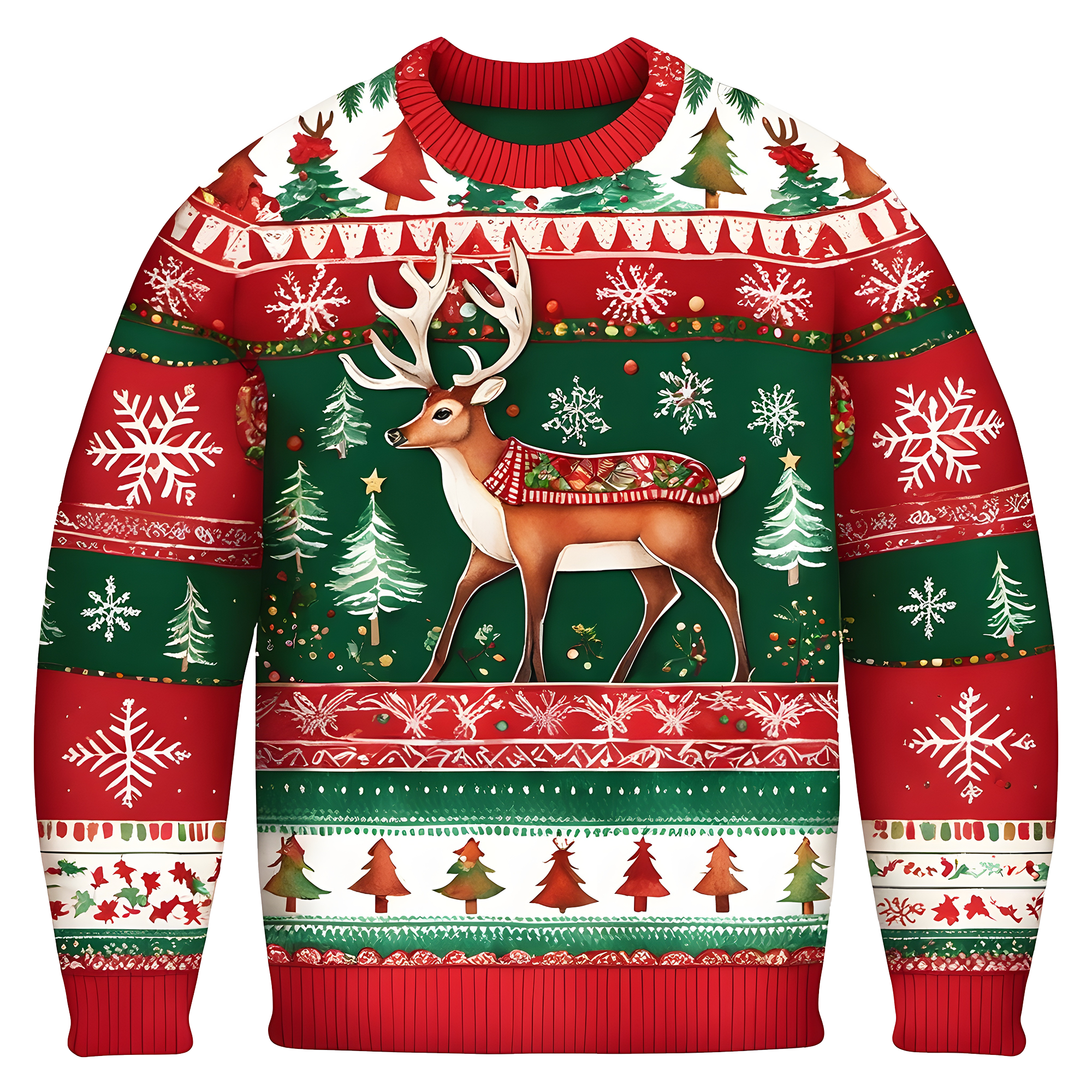 Cheerful Reindeer Colorful Ugly Christmas Sweater,Adorable Holiday Edition,TS-C-687