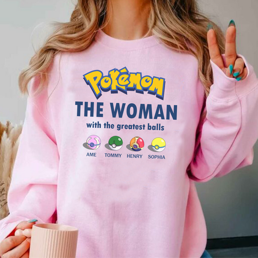 Custom Cute Pokéball Crewneck with Name – Personalized Family Gift for Loved Ones,P-C-26