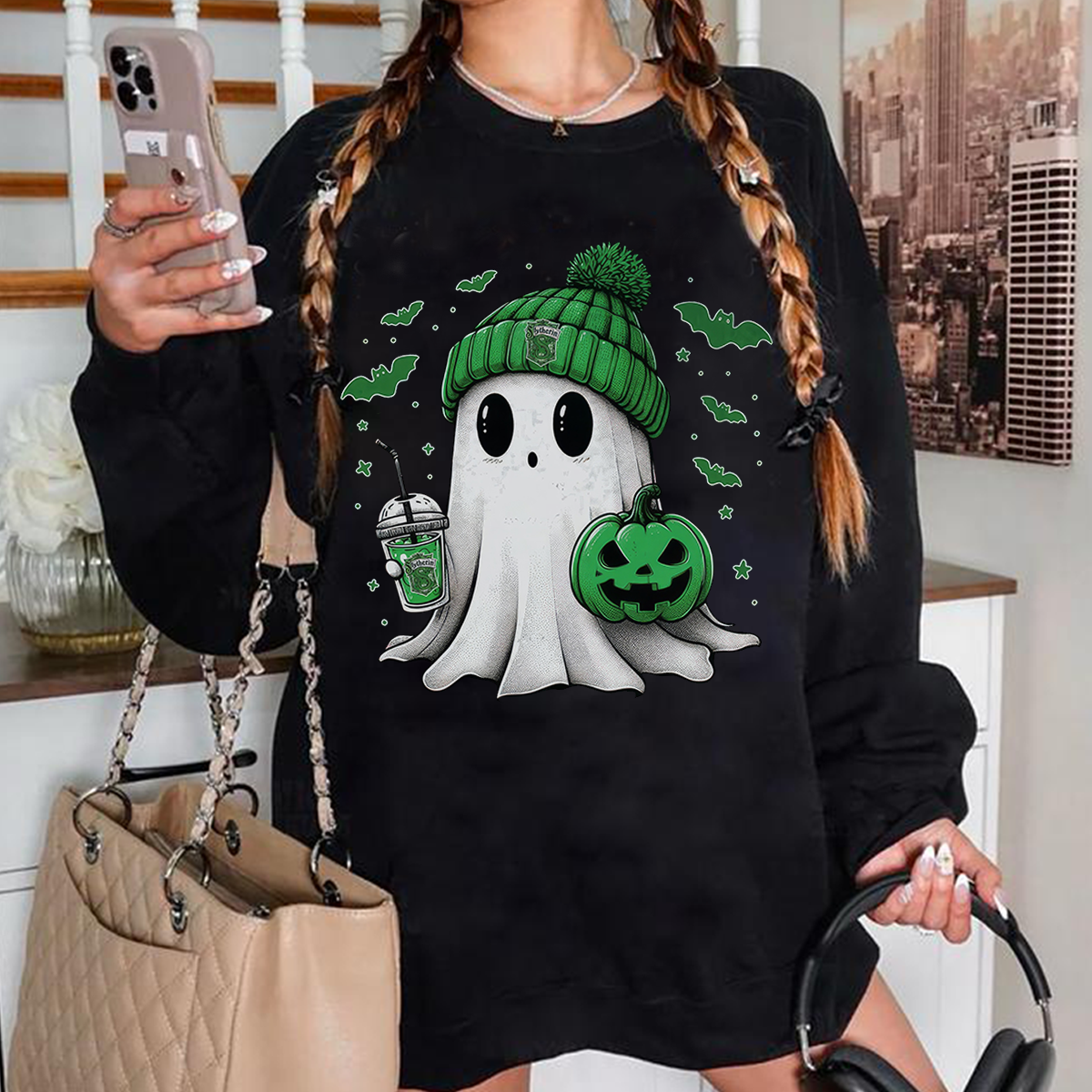 Ghost Cute Halloween Hogwarts House Vintage Unisex T-Shirt,Crewneck,Hoodie,TS-C-654