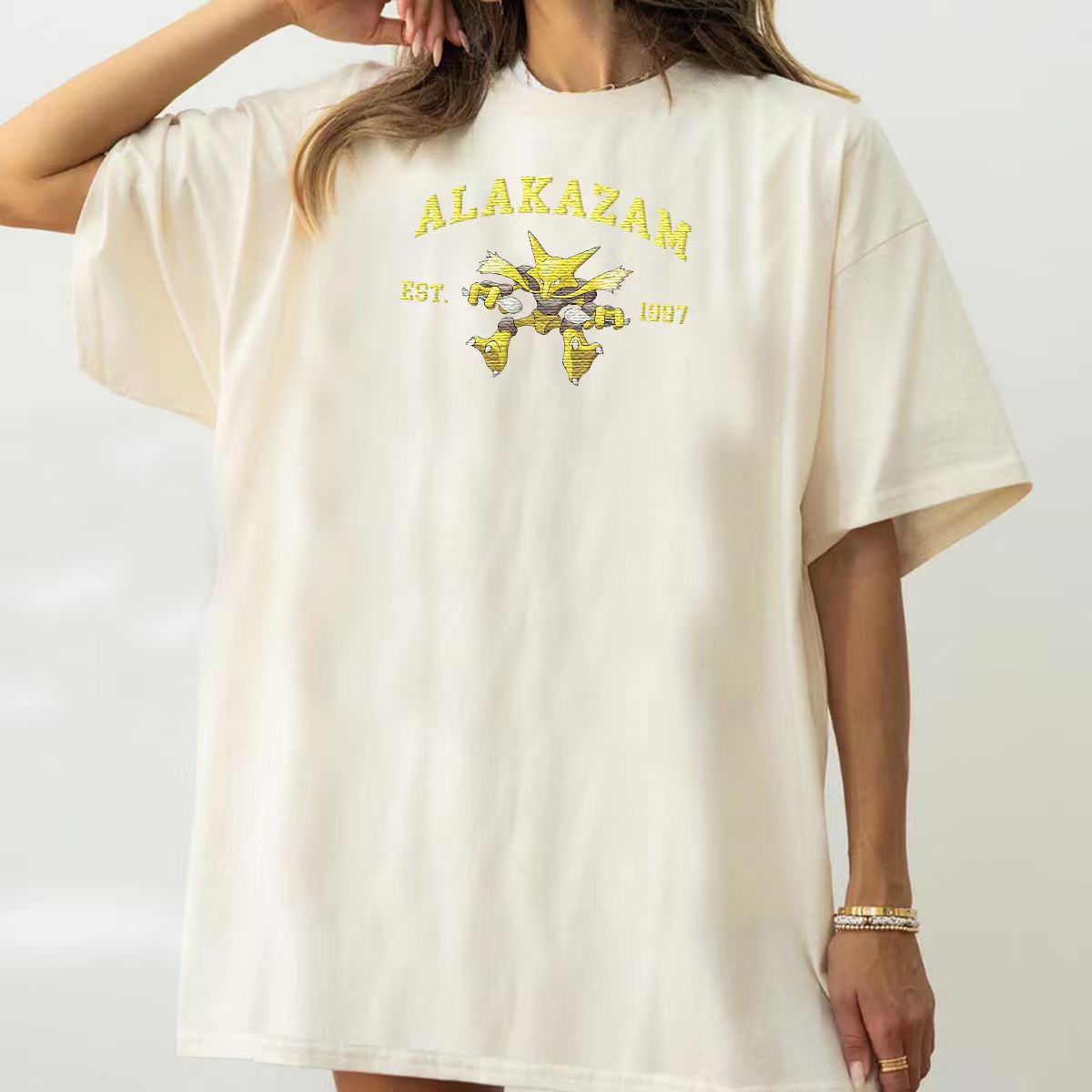 Alakazam Adorable Anime-Themed Embroidered T-Shirt,Crewneck,Hoodie-Trendy Versatile and a Thoughtful Gift for Friends,H-C-870