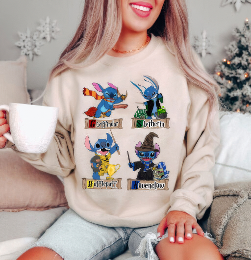 Harry Potter Stitch With Hogwarts Four Houses Hoodie,Gift For Family,H-C-112