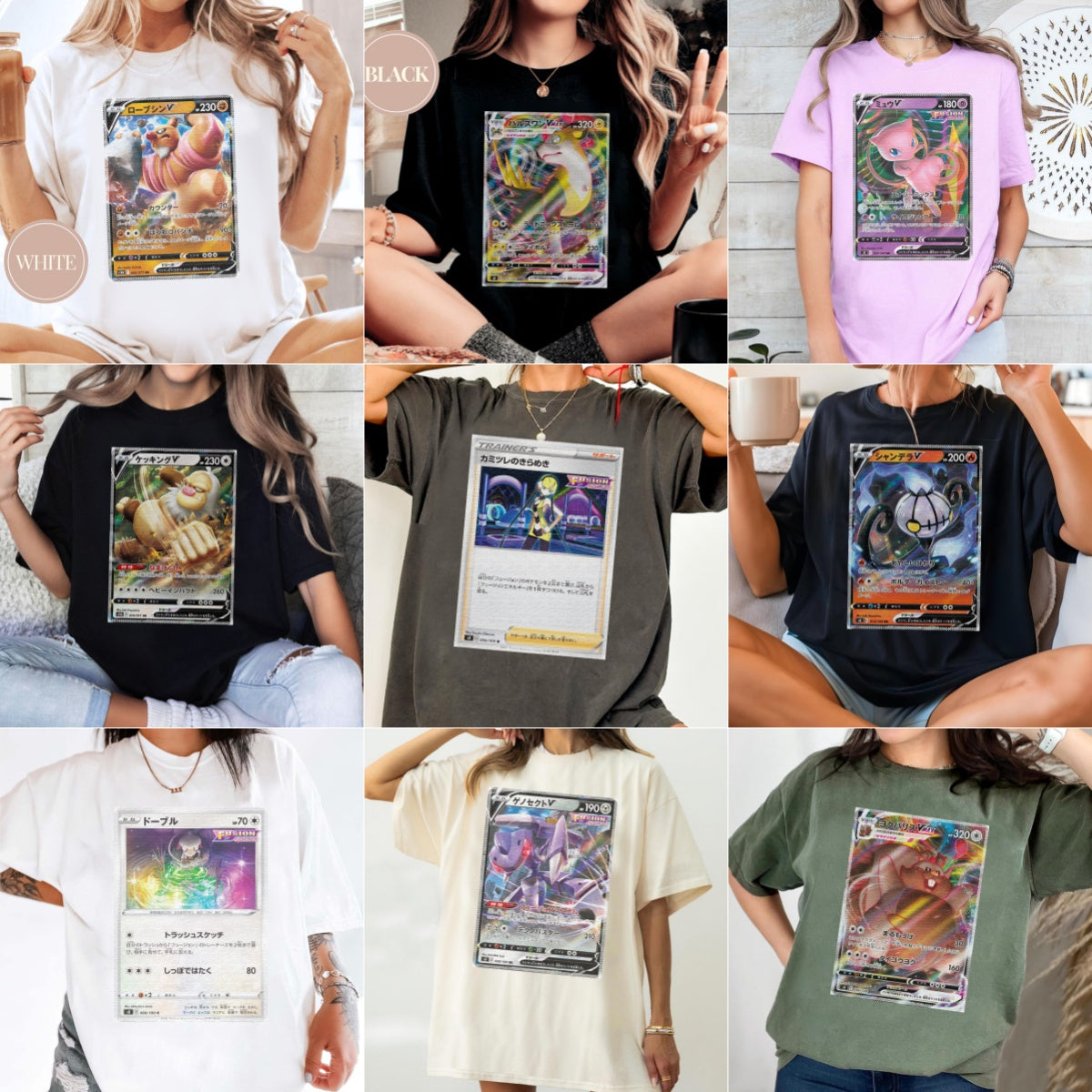 Personalized Pokémon Fabric Trading Card Y3 Patch Suture Unisex T-Shirt,Perfect Gift for Fans Friends,P-T-07